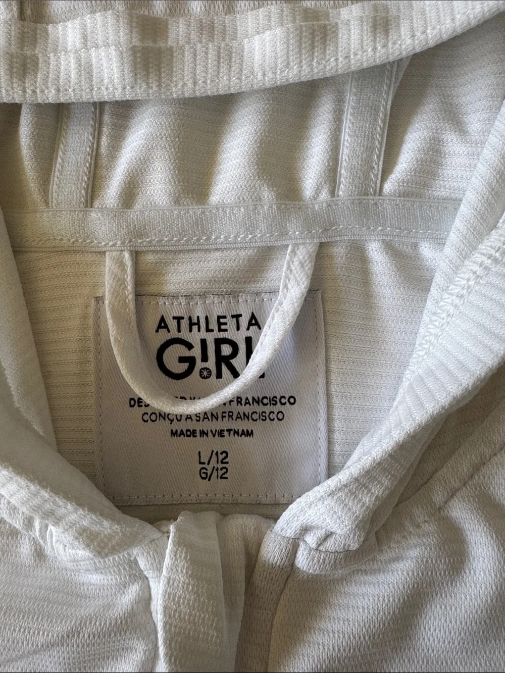 Athleta Girl Lightweight White Hooded Zip Jacket. Size L/12